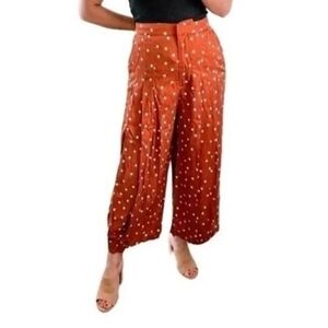Anthropologie Polka Dot Wide-Leg Pants in RUST Brown Size Large
